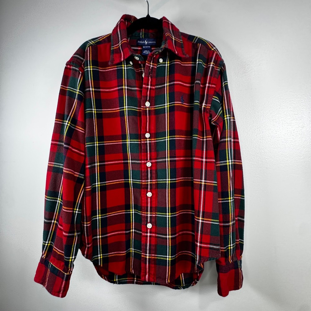 Polo Ralph Lauren Red Tartan Plaid Flannel Shirt Boys 12/14 Button Down Preppy